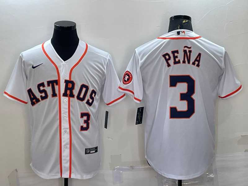 Mens Houston Astros #3 Jeremy Pena Number White With Patch Stitched MLB Cool Base Nike Jersey